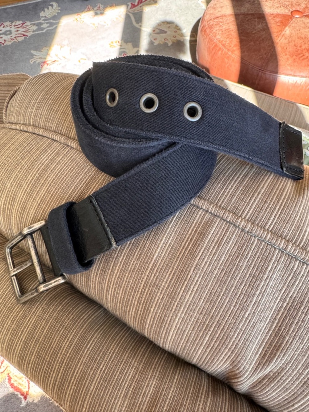 Express Design Studio Men's Canvas Belt leather loop and tip Metal Buckle large